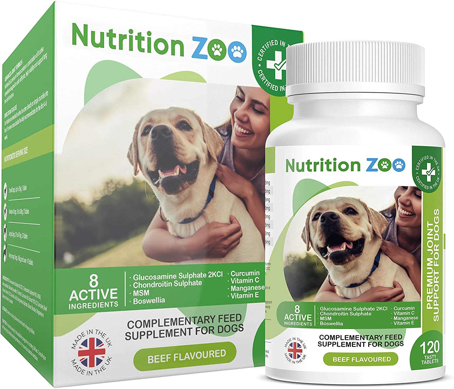NutritionZoo Joint Care Supplements for Senior Dogs - Pack of 120 Tablets of Chondroitin and Glucosamine for Dogs with Stiff Joints