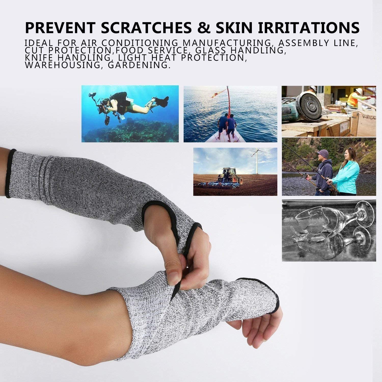 STGOOD Cut Resistant Sleeves with Thumb Hole, Level 5 Protection, Slash Resistant Safety Protective Arm Sleeves Grey - Image 2