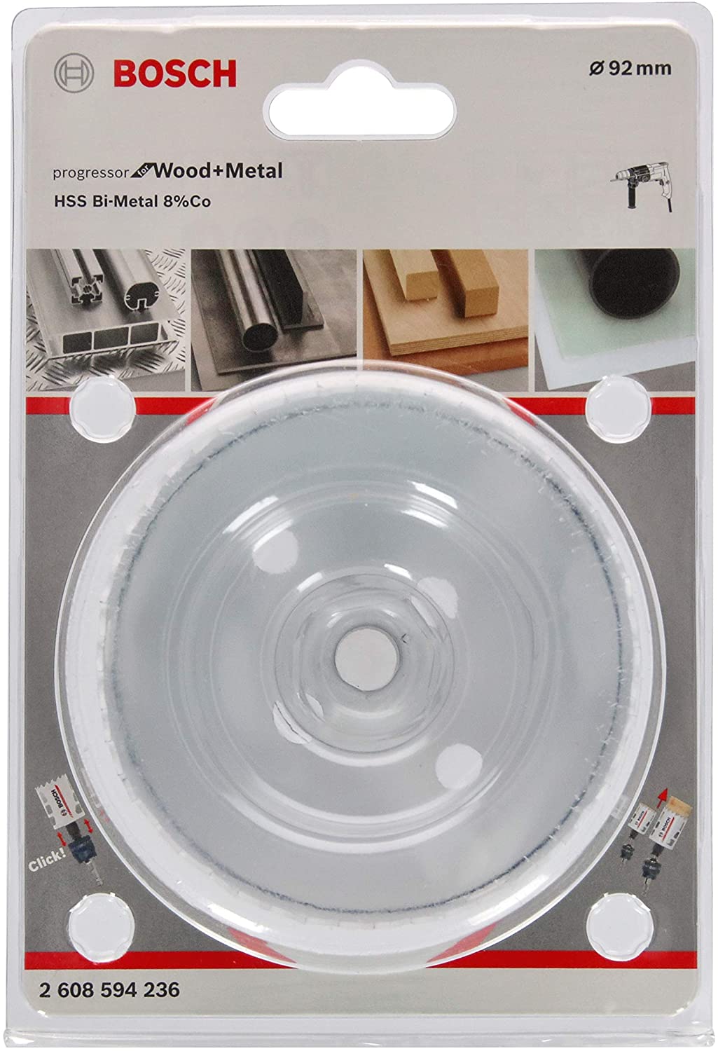 BOSCH Bi-Metal Hole Saw (for Wood and Metals 8% Cobalt Alloy, Progressive Tooth Design, diameter 92 mm, Accessory Drills)