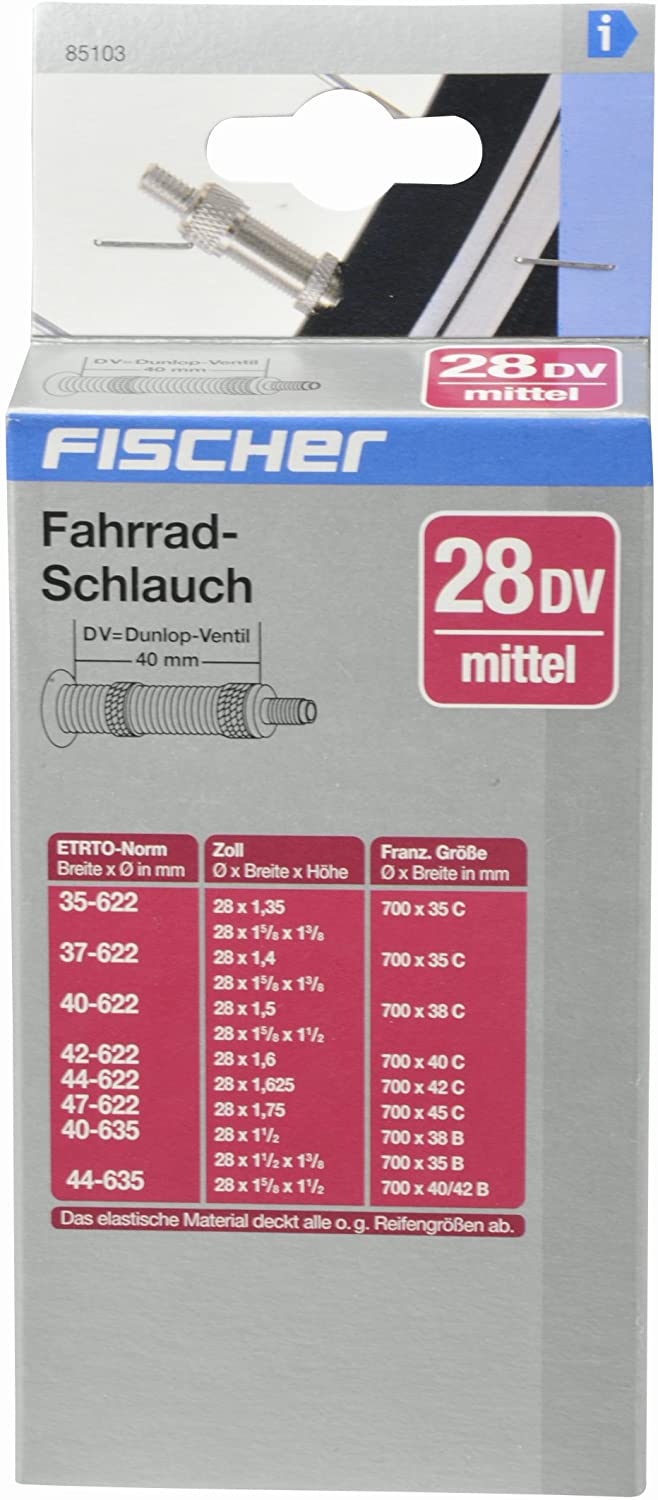 Fischer Bicycle Inner Tube 28 Inches Medium Dunlop Valve, Black, 622 x 35-47 mm - Image 2