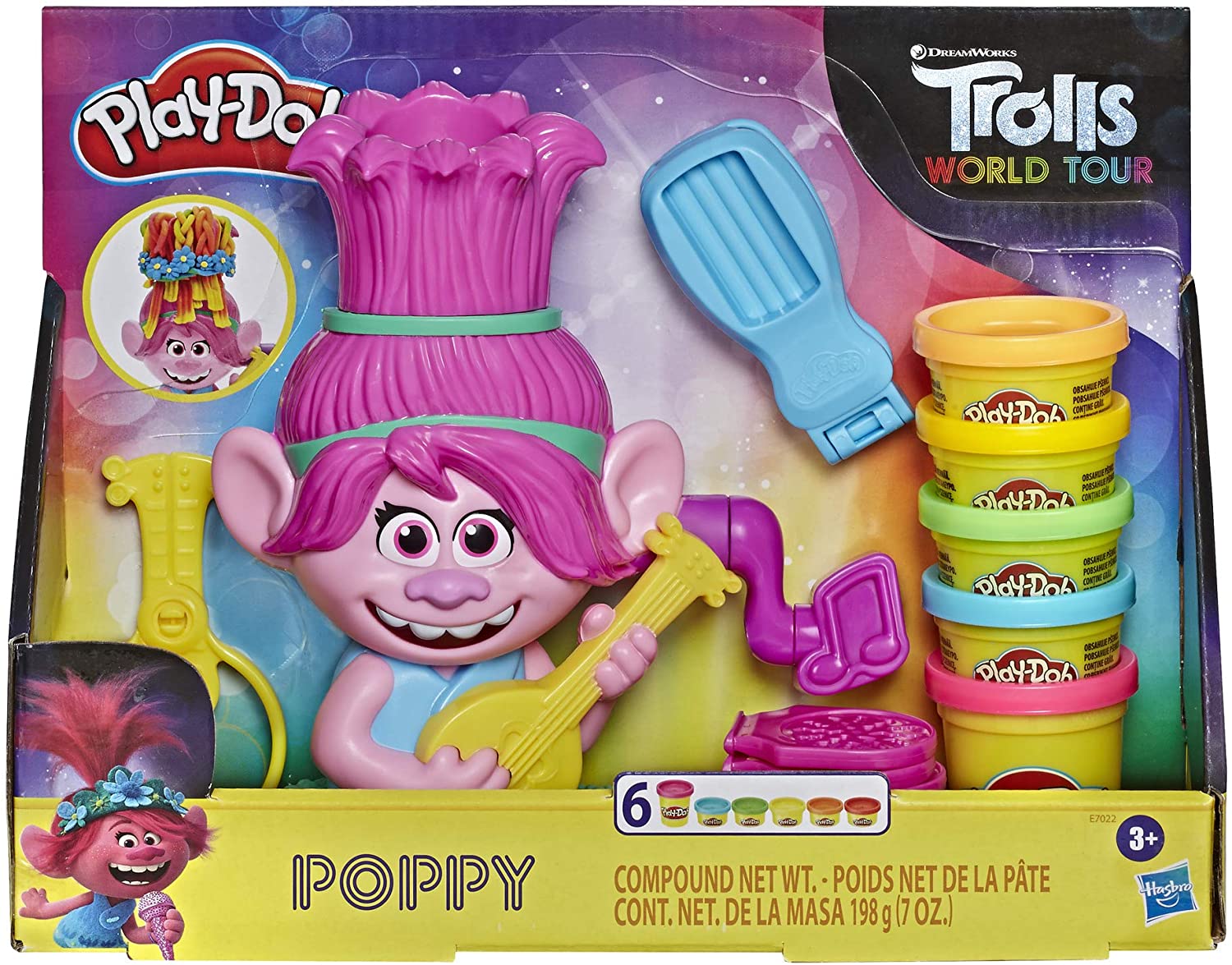 Play-Doh Trolls World Tour Rainbow Hair Poppy Styling Toy for Children 3 Years and Up with 6 Non-Toxic Colours