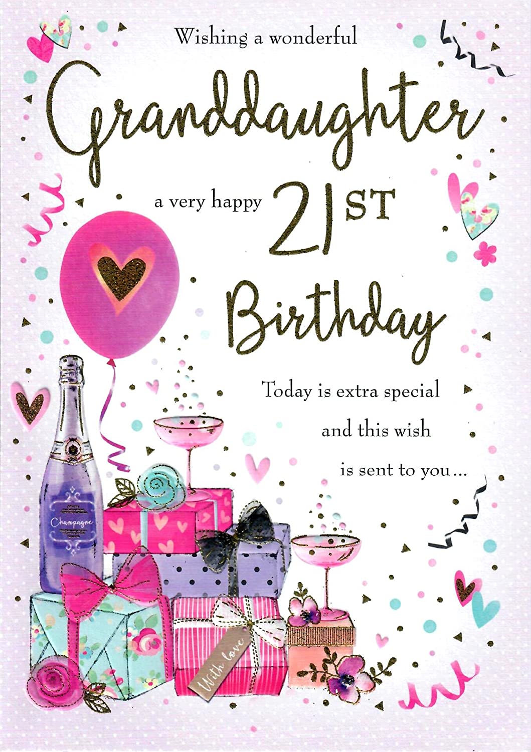 Piccadilly Greetings Traditional Milestone Age Birthday Card Age 21 Granddaughter - 10 x 7 inches, Purple
