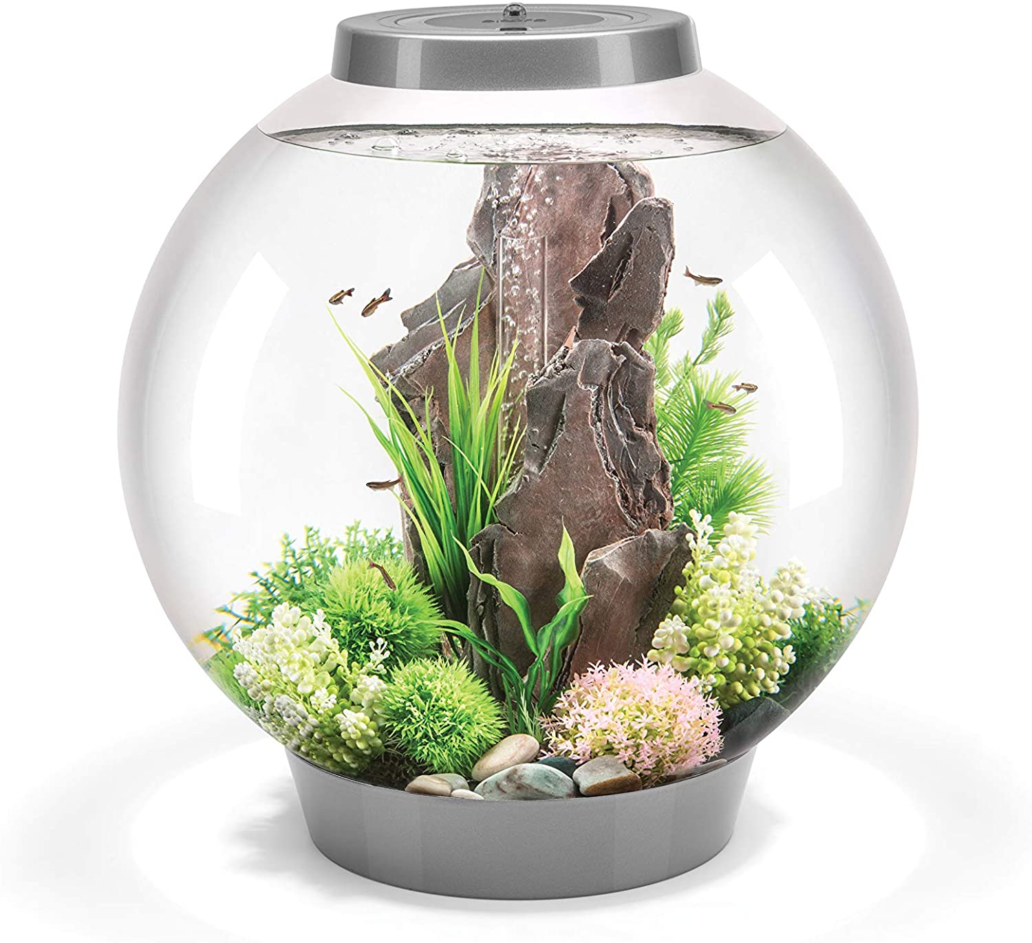 biOrb CLASSIC 60 Aquarium (Silver, 60 Litres), Perfect Beginner Fish Tank With Integrated LED Lights, Quick & Easy To Set Up
