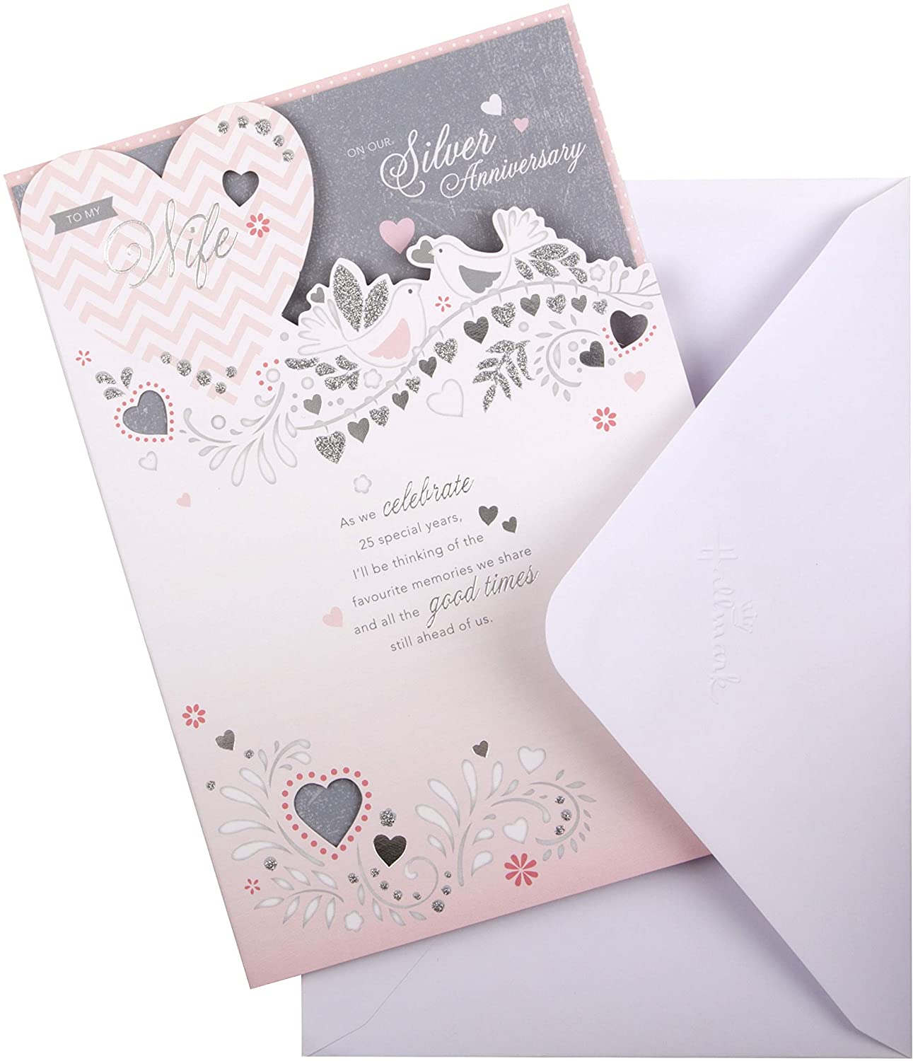 Silver Wedding Anniversary Card for Wife from Hallmark - Die-Cut Design, 22.8cm x 15.9cm - Image 2