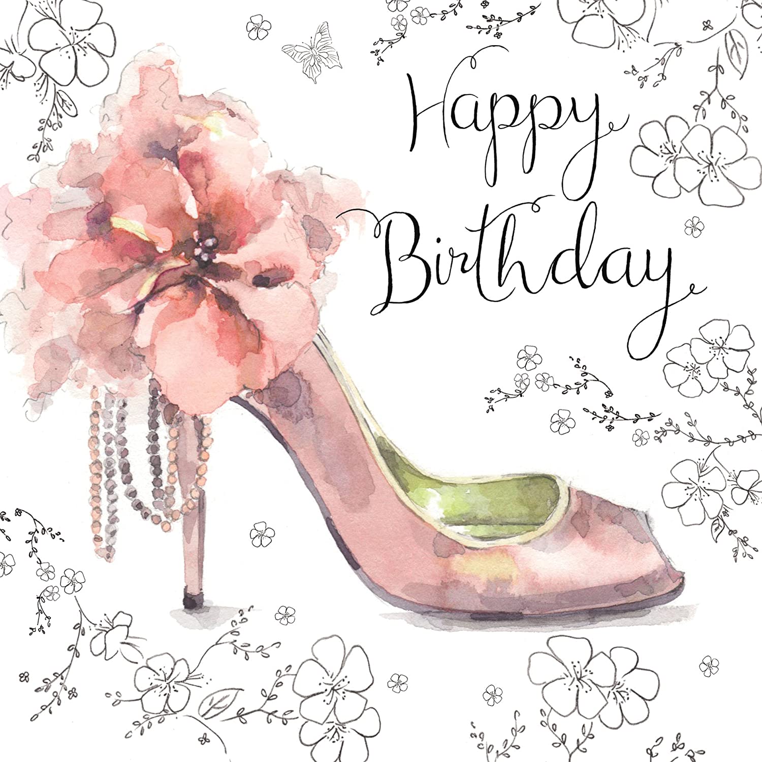 Twizler Happy Birthday Card for Her with Watercolour Effect and Pink Shoe - Womens Female Birthday Card for Young Ladies