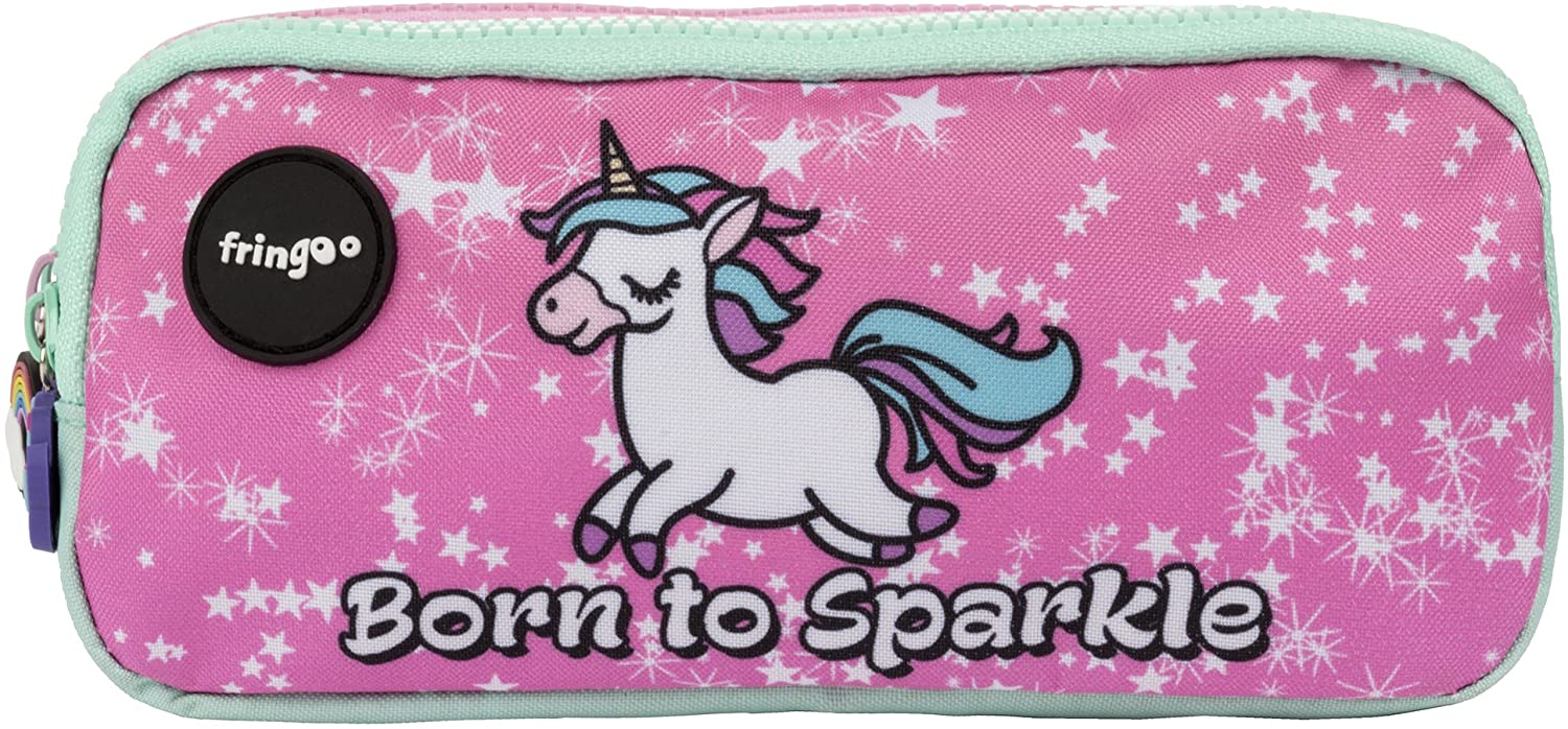 Fringoo® 3 Compartment Pencil Case for Kids School Stationery Holder Funny Cute (Born to Sparkle - 3 Compartments) - Image 2