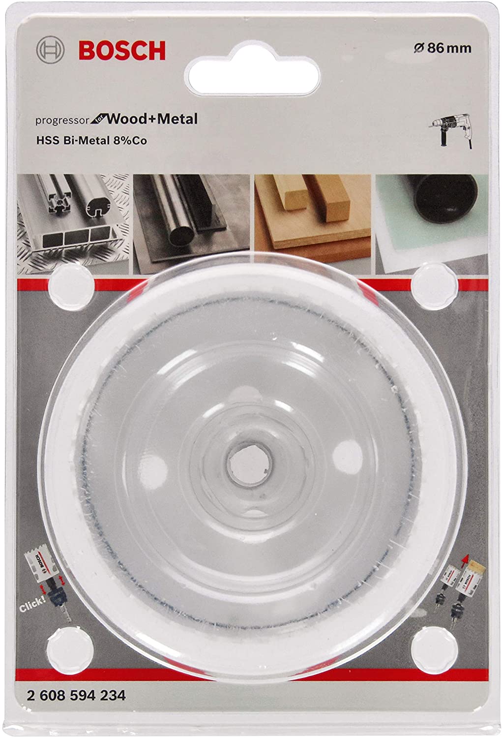 BOSCH Bi-Metal Hole Saw (for Wood and Metals 8% Cobalt Alloy, Progressive Tooth Design, diameter 86 mm, Accessory Drills)