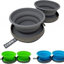 Two Collapsible Dog Bowls - Dog Water Bowl - Foldable Bowl with Travel Case - Blue