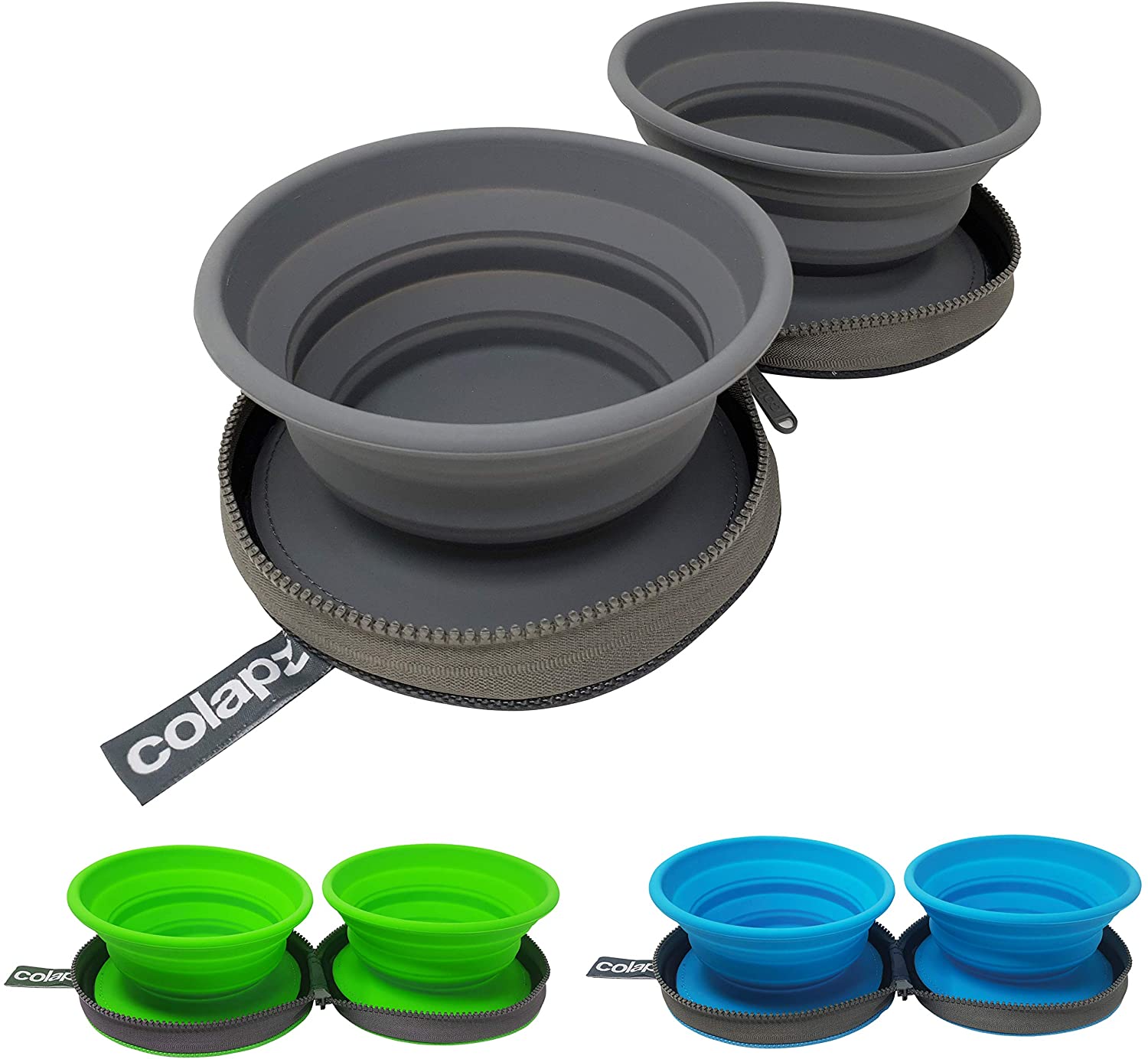 Colapz Collapsible Dog Bowls with Travel Case - Foldable Silicone Pet Feeding & Water Bowls for Travel Camping & Hiking - Charcoal Grey