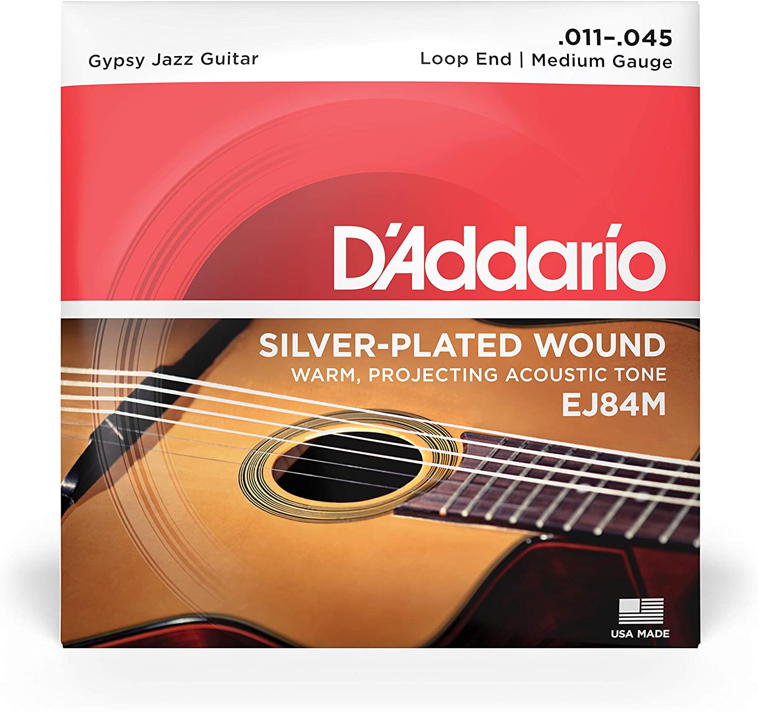 D'Addario Gypsy Jazz Acoustic Guitar Strings - EJ84M - Loop End - Medium, 11-45, Silver - Image 2