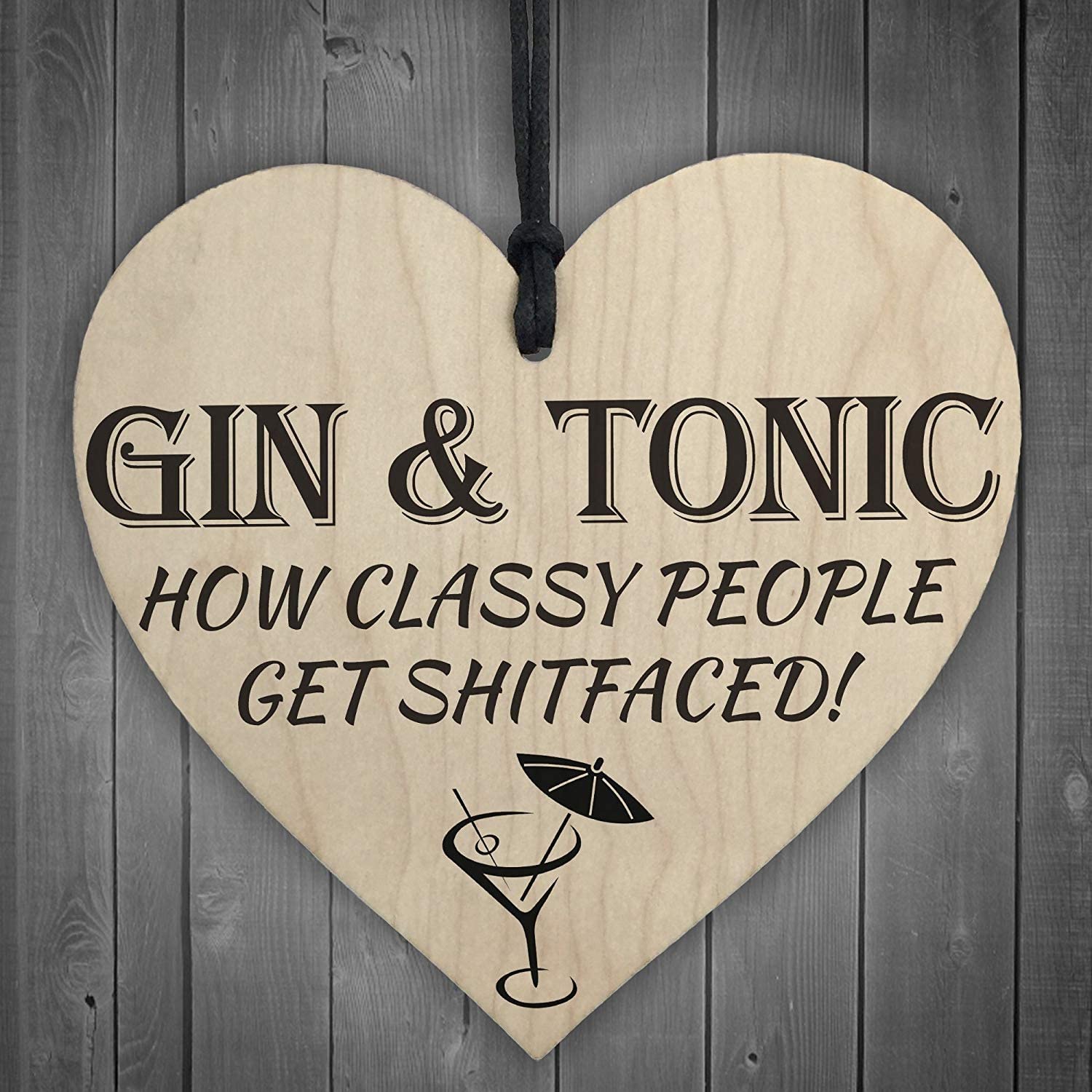 Red Ocean Gin & Tonic Classy People Novelty Wooden Hanging Heart Kitchen Alcohol Plaque, multicoloured, 10 x 10 cm - Image 2