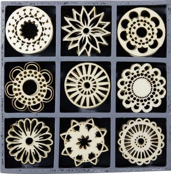cArt-Us 10.5 x 10.5 cm Wooden Box Containing 45 Fantasy Circle Embellishments