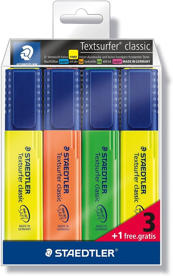 Staedtler 364-S WP4P Highlighter Textsurfer classic containing 3 + 1