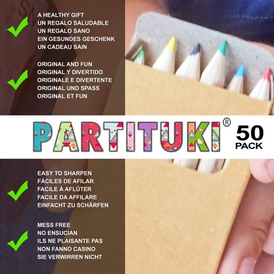 Partituki Set of 50 Boxes of Colored Pencils. Each with 6 Colored Pencils and 2 Frisbees. Ideal Gift for Piñatas or Children's Birthday Parties - Image 3