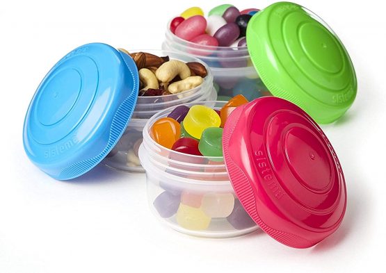 Sistema Snack Pots Mini Bites TO GO | 130 ml | Stackable Snack Boxes with Lids | BPA-Free | Green, Pink & Blue Lids | 3 Count - Image 4
