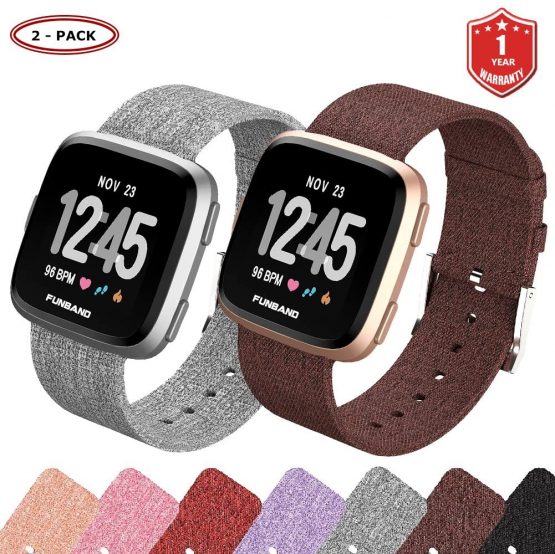 FunBand for Fitbit Versa Strap Bands, Woven Fabric Quick Replacement Accessories Breathable Wristbands with Classic Square Stainless Steel Clasp for Fitbit Versa/Versa 2/Versa Lite Smartwatch