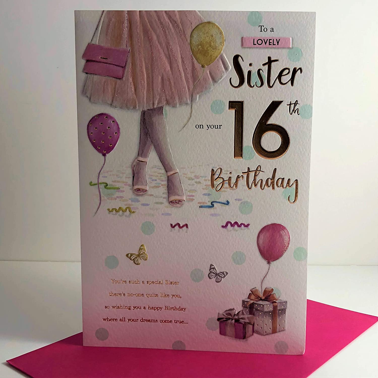 For A Special Sister on Your 16th Birthday Card, Red, 23cm x 15.5cm