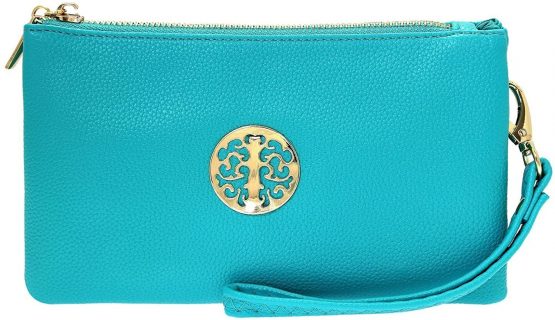 Long & Son Women's Small Clutch, Wristlet, Shoulder,Cross-Body Bags 3141 (Green Blue)
