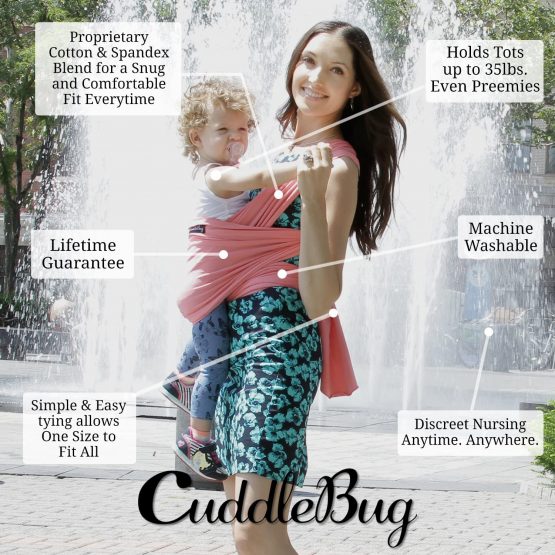 CuddleBug Baby Wrap Sling + Carrier - Newborns & Toddlers up to 36 lbs - Hands Free - Gentle, Stretch Fabric - Ideal for Baby Showers - One Size Fits All (Pink) - Image 2