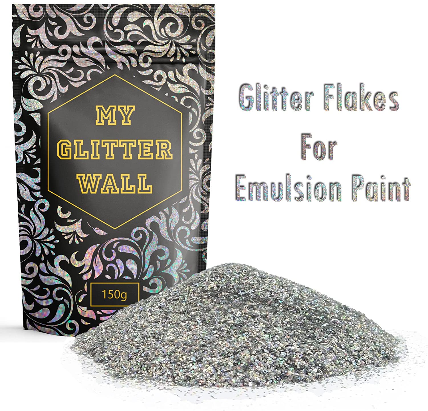 Silver AB 150G MyGlitterWall Glitter for Emulsion Paint, Glittery Wall Decorations, Paint Additive for Ceilings Wood, Matt