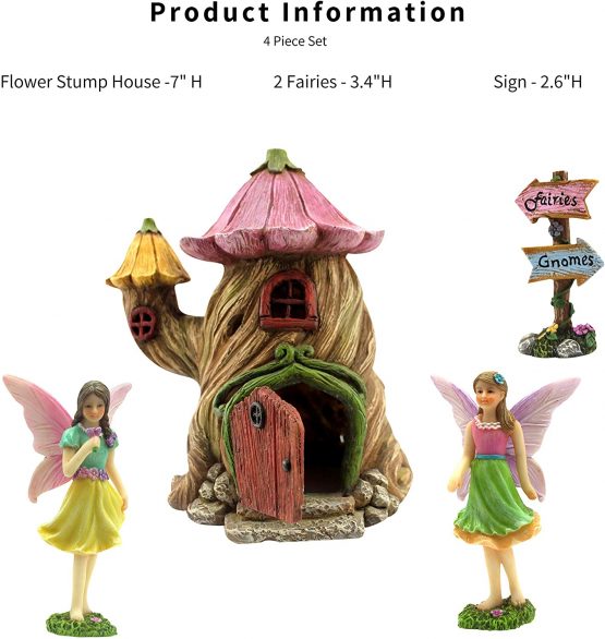 PRETMANNS Fairy Garden Accessories – Fairy House & Miniature Fairy Figurine Ornaments – House is 18 cm High & Door can open wide - 4 Pieces - Image 3