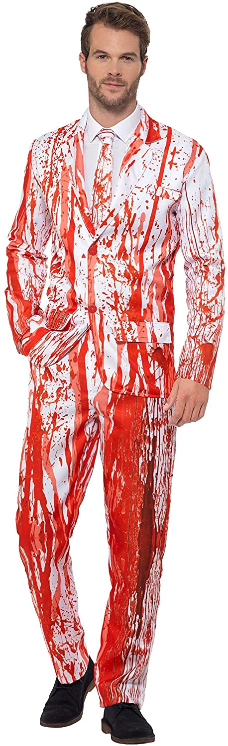 Smiffys Blood Drip Suit, Red with Jacket, Trousers & Tie, Stand Out Suits Fancy Dress, Serial Killer Dress Up Costumes