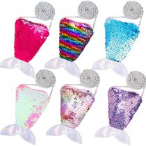 FT-SHOP Mini Children's Coin Purse 6 Pieces Mermaid Tail Sequins Zipper Wallet Pouch with Strap Crossbody Shoulder Bag for Kids little Girls