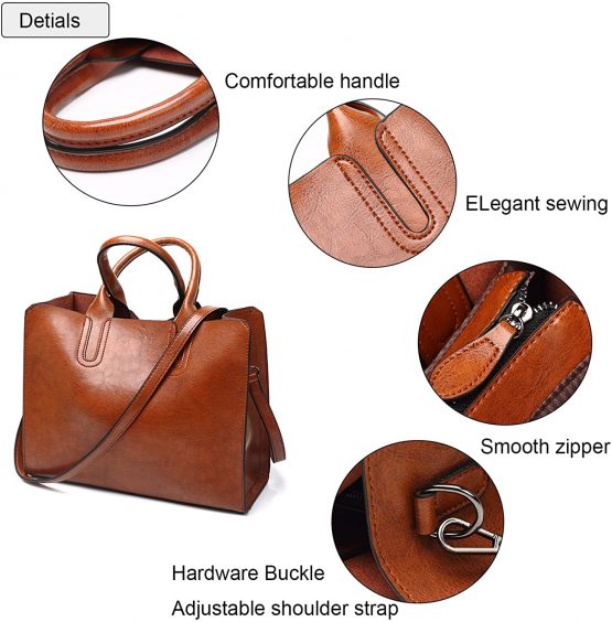 Chikencall Women Oil Wax PU Leather Handbag Ladies Handbags Satchel Elegant Top-Handle Bag Vintage Shoulder Bag for work shopping party - Image 4