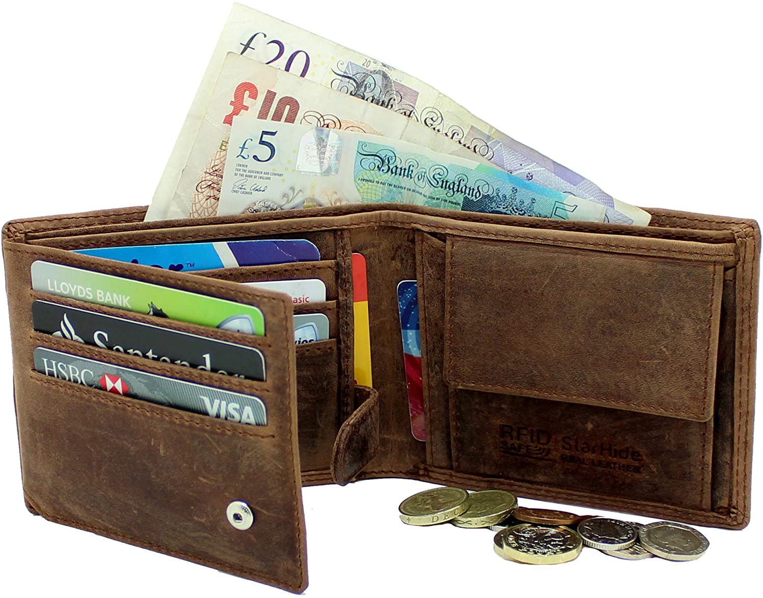 STARHIDE Handmade Wallets for Men UK, Brown (Without Strap), 12cm x 9.5cm - Image 2