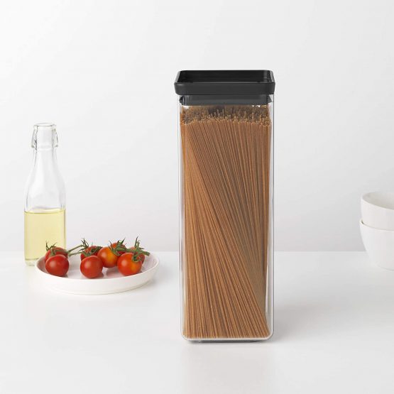 Brabantia Tasty+ Square Stackable 2.5L Food Canister/Storage Jar (Dark Grey) Space Saving Transparent Plastic Tubs with Lids - Image 2