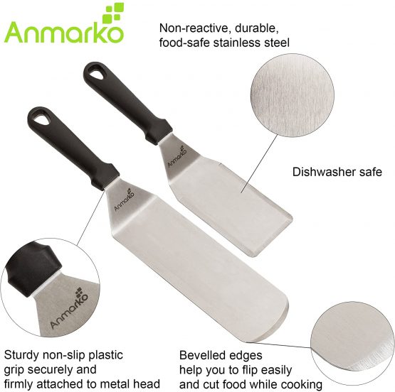 Metal Stainless Steel Spatula Set - Griddle Scraper and Pancake Flipper or Hamburger Turner - Stainless Steel Utensil Great for BBQ Grill Flat Top - Commercial Grade - Image 2