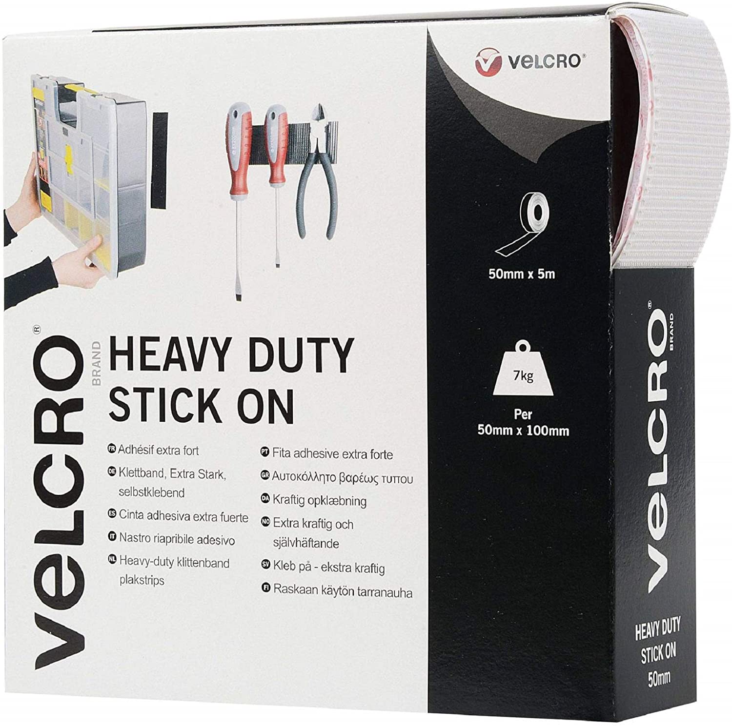 VELCRO Brand - Heavy Duty Stick On, White, 5 cm x 500 cm