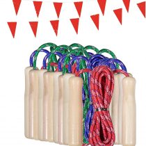 Childrens Skipping Ropes. Wooden Handle Skipping Ropes for Kids. 10 Colourful Jump Ropes for Outdoor Games and Children's Parties. Includes a Frisbee (Pack 10)