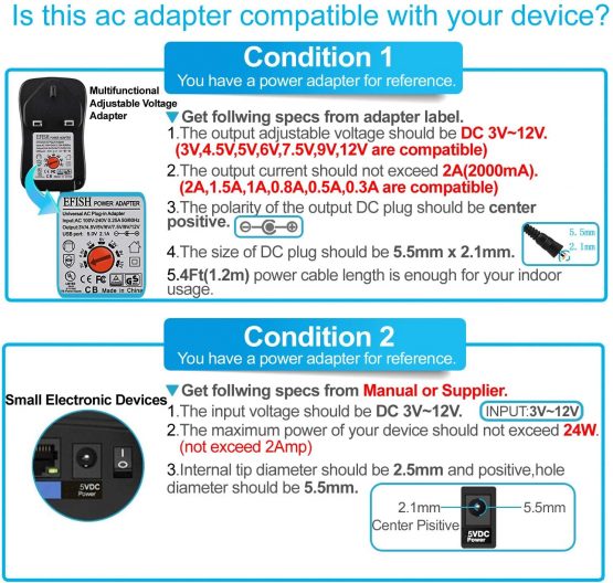 EFISH International Power Adapters Multifunctional Portable Power Transformers (Included USB),AC Supply Adapter 100-240V to DC 3V/4.5V/5V/6V/7.5V/9V/12V-MAX 2A (2000mA)+8 Different Plugs - Image 4