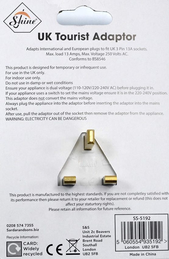 EUROPEAN TO UK TRAVEL ADAPTER, 2 TO 3 PIN TRAVEL PLUG/ADOPTER 3 PIN ADAPTOR PACK OF 1 - Image 3
