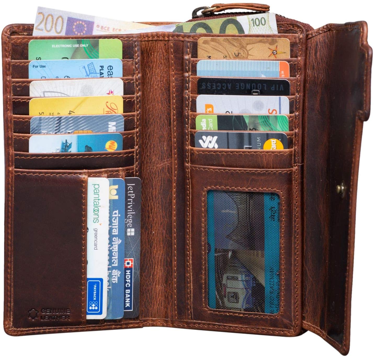 STILORD 'Sophia' Women Leather Wallet RFID and NFC Protection 15 Credit Card Slots and Gift Box, Colour:Kara - Cognac - Image 3