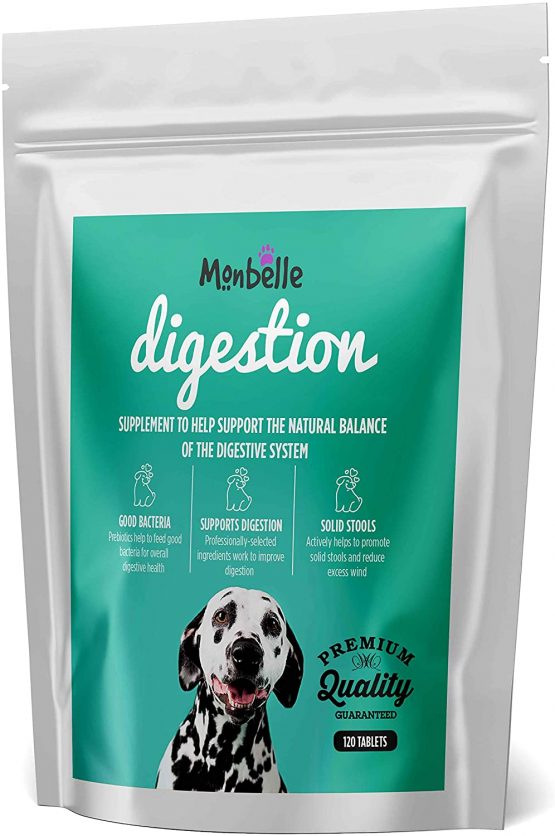 Monbelle Dog Digestive Health Supplements - Helps Digestive Disorders, Diarrhoea and Loose Stools in Dogs All Ages & Breed - Keeps Canine Solid Stools Vet Endorsed – 120 Tablets UK Manufactured