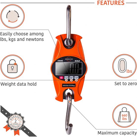 Hanging Scale 660Lb 300Kg for Farm, Hunting, Bow Draw Weight, Big Fish & Hoyer Lift with Accurate Sensor (Aluminum Heavy Duty Case, Digital) - Image 3