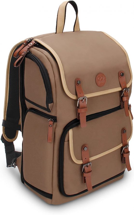 GOgroove Digital SLR Camera Backpack with Tablet Compartment, Customisable Dividers for Accessory Storage, Tripod Holder and Weatherproof Rain Cover - Beige