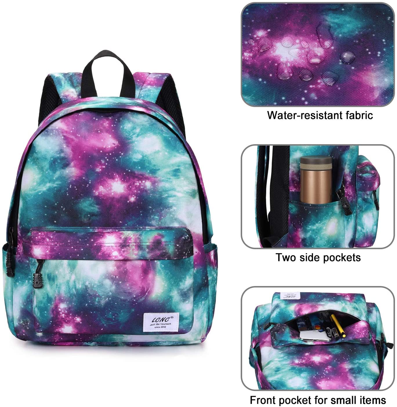 LCNC Galaxy Backpack for Girls & Boys - Teens & Kids, Elementary to Middle School Bookbag, Galaxy Green2 - Image 4