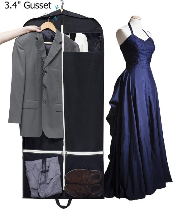 MISSLO 54" Suit Carriers for Men Long Dress Hanging Suit Bag Garment Covers for Clothes with 2 Large Mesh Pockets - Image 2