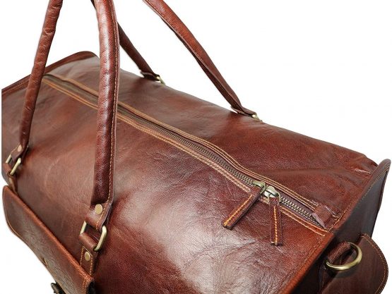 HG-LTHR 60 cm Leather Duffle Bag Travel Carry-On Waterproof Luggage Overnight Gym Weekender Bag - Image 4