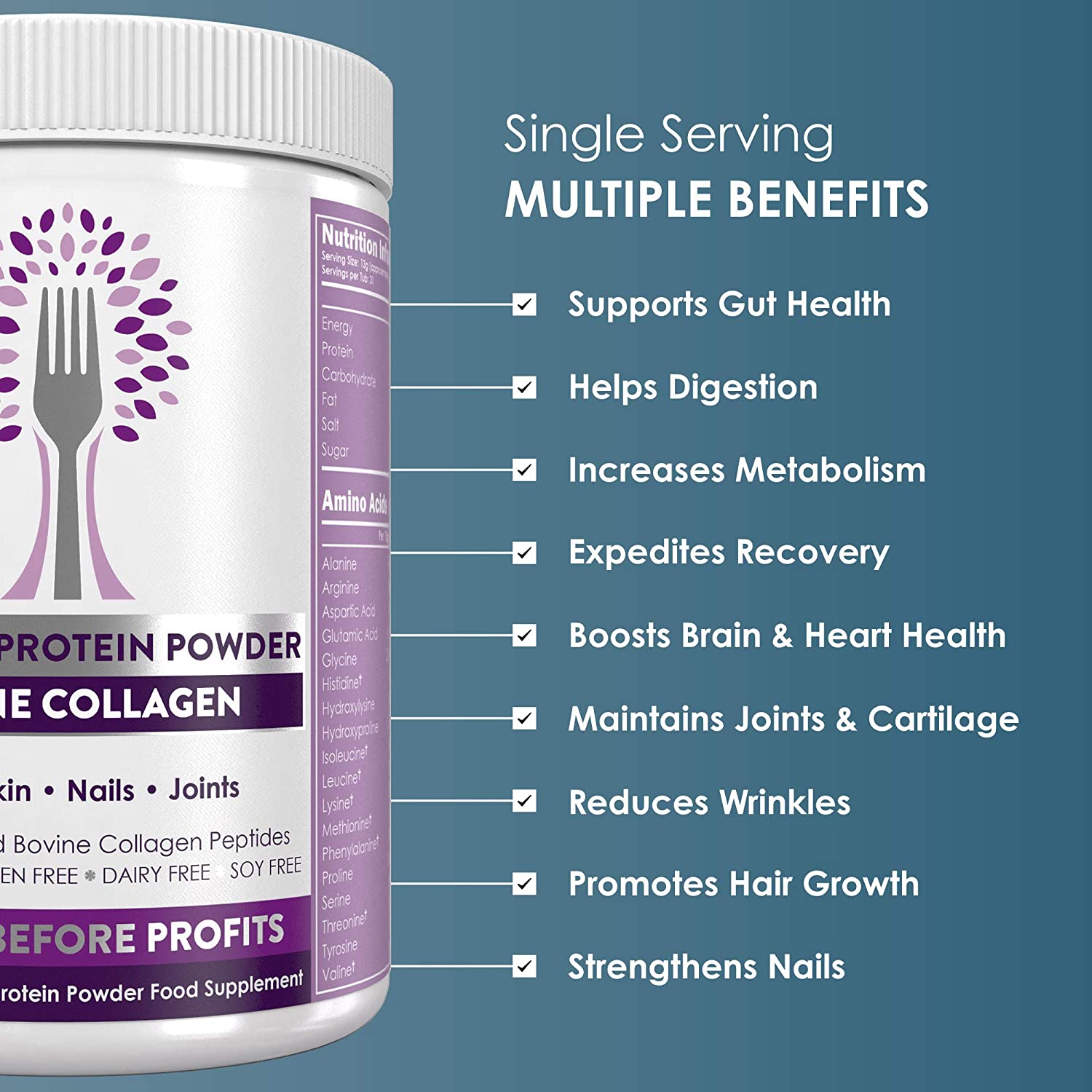 Edible Health Collagen Powder 400g, Types 1 & 3 Protein Peptides, 18 Amino Acids, Hydrolysed Bovine Collagen Supplement - Image 2