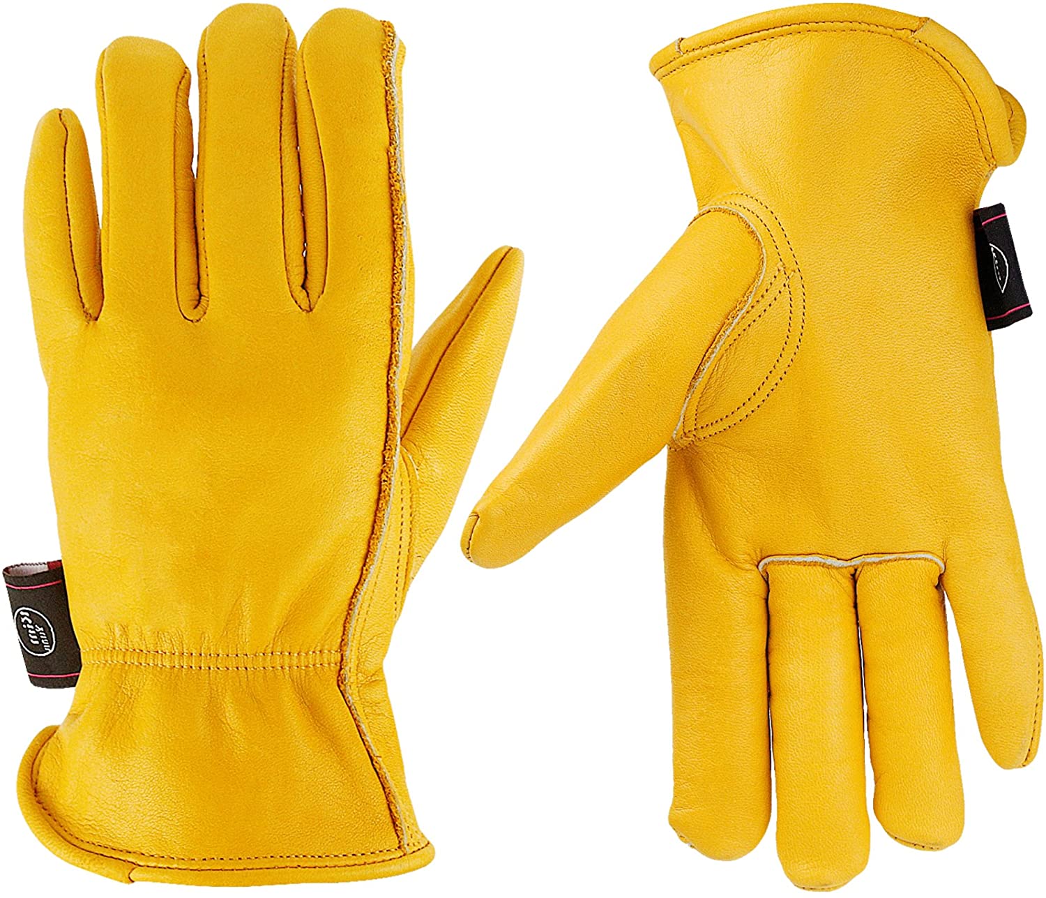 Kim Yuan Leather Work Gloves for Gardening/Cutting/Construction/Farm/Motorcycle, Men & Women, with Elastic Wrist, Medium 1 Pair