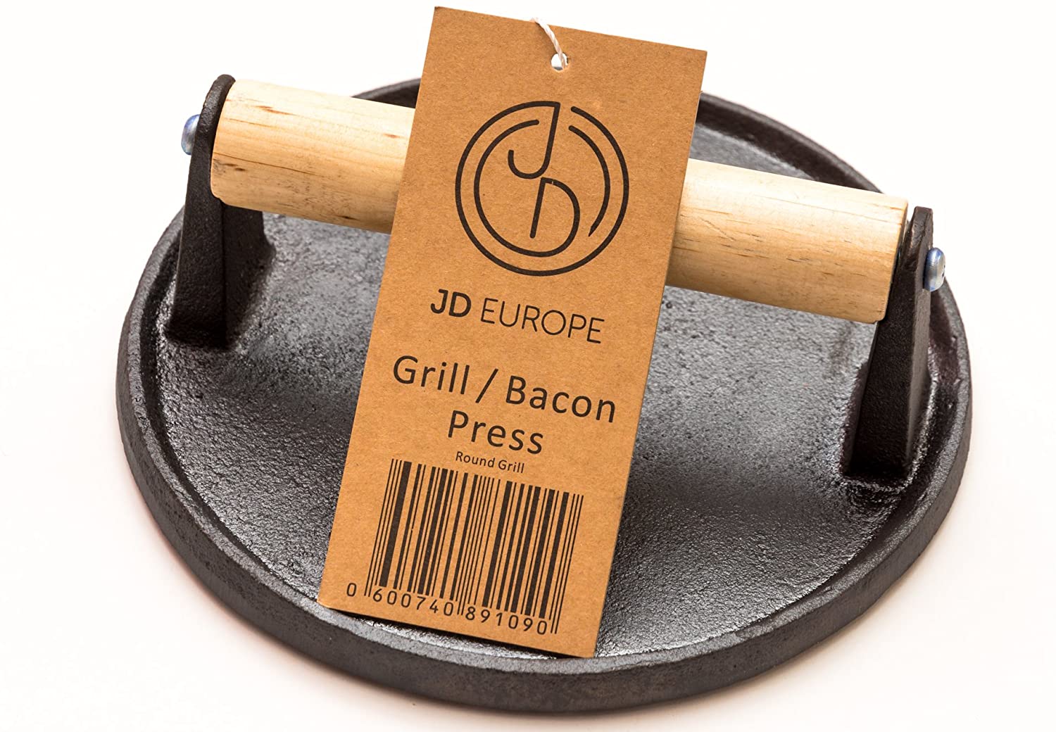 Cast Iron Grill/Bacon Press Round Shape 0.9 kg Weight D 18cm x H 7cm, Black - Image 3
