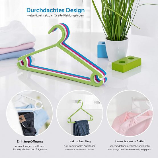 LaLoona Children’s Hangers 22 Pack - Tubular, Ultra Thin Kids Coat Hangers for Baby & Toddler Clothes - Coloured - Image 3