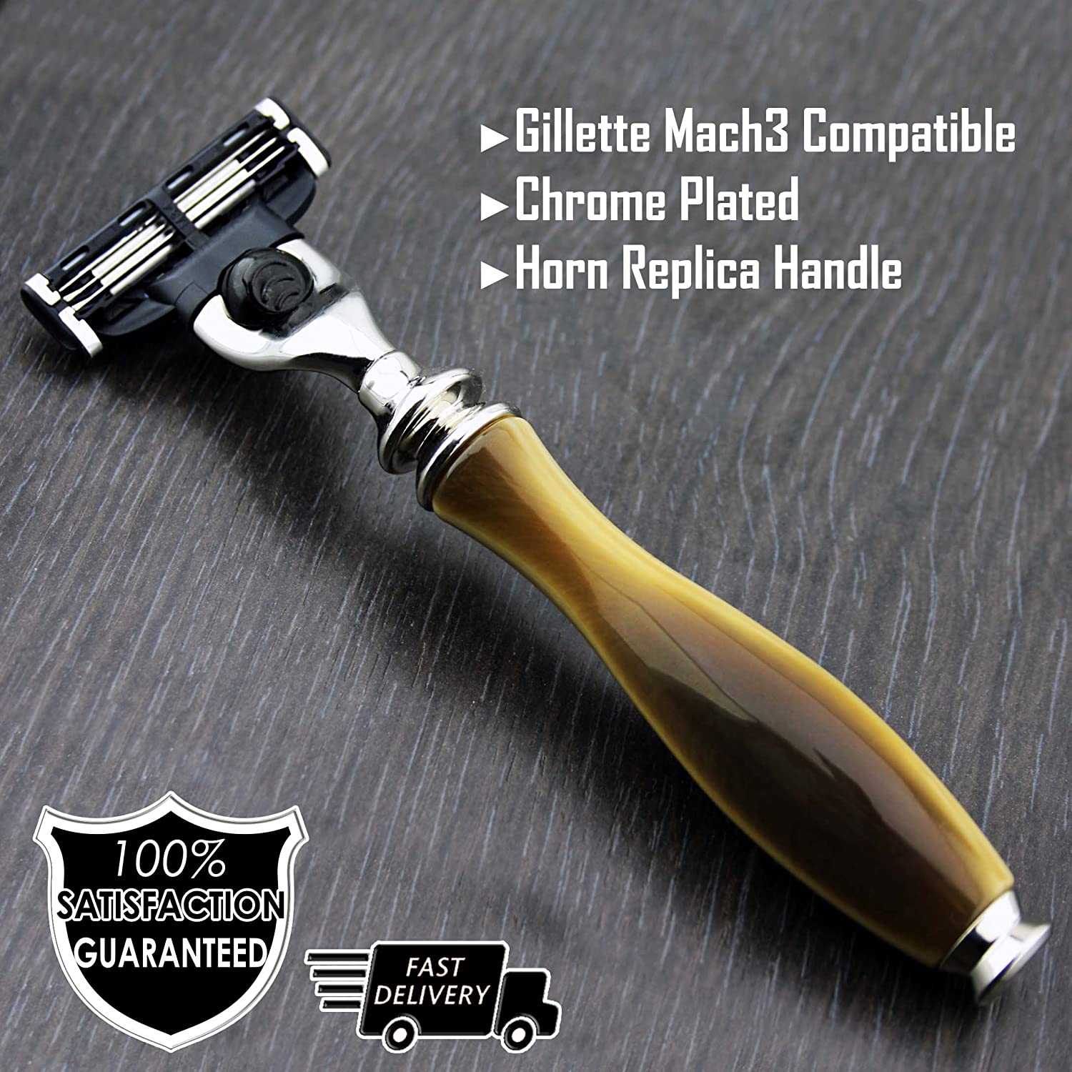 Men's Shaving Razor Triple Cartridge Compatible Razor Head with Horn Replica Handle, HORN IMITATION - Image 4