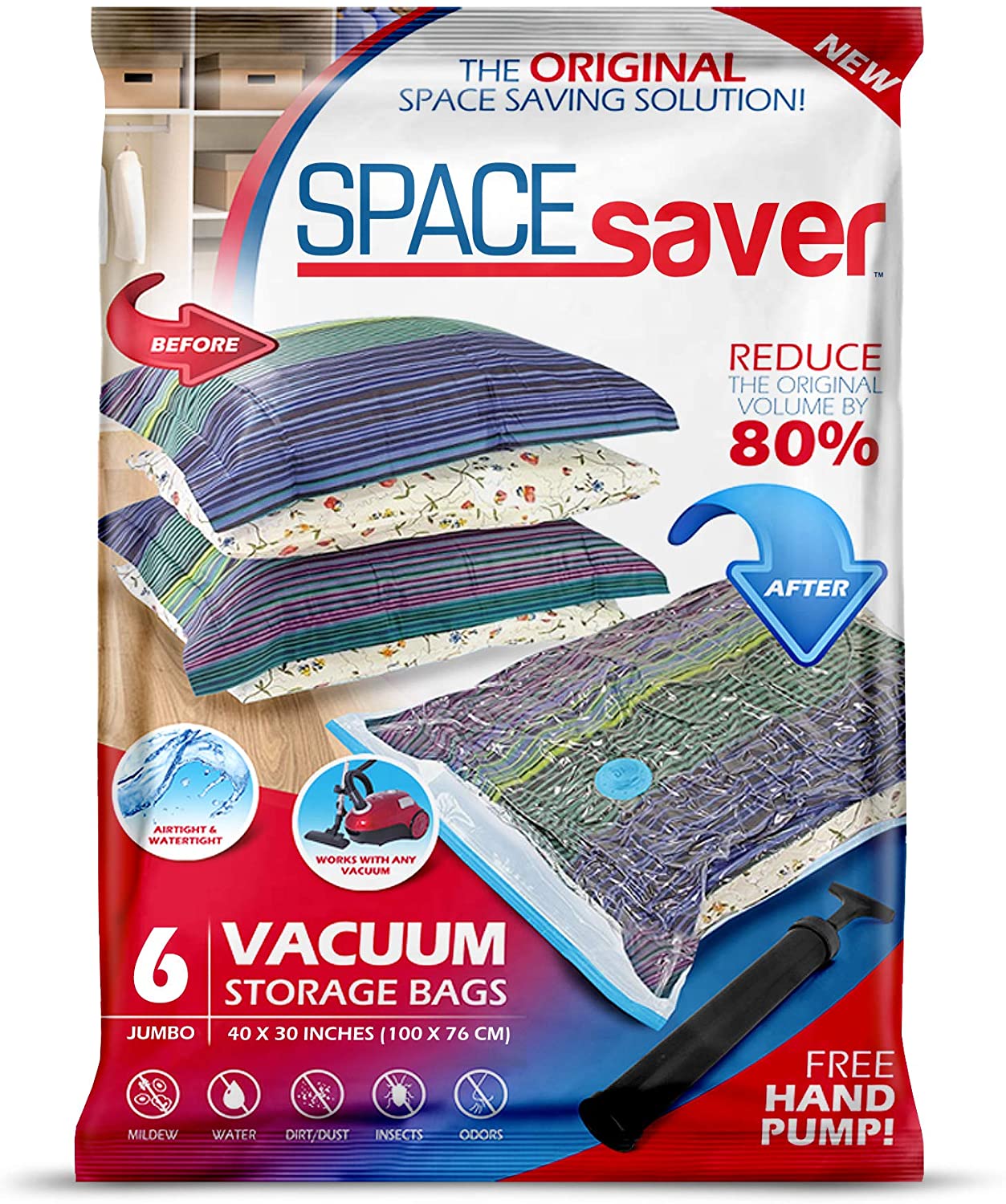 Spacesaver Jumbo Vacuum Storage Bags for Clothes, 100 x 80 cm Vacuum Bags and Space Saver for Comforters and Blankets