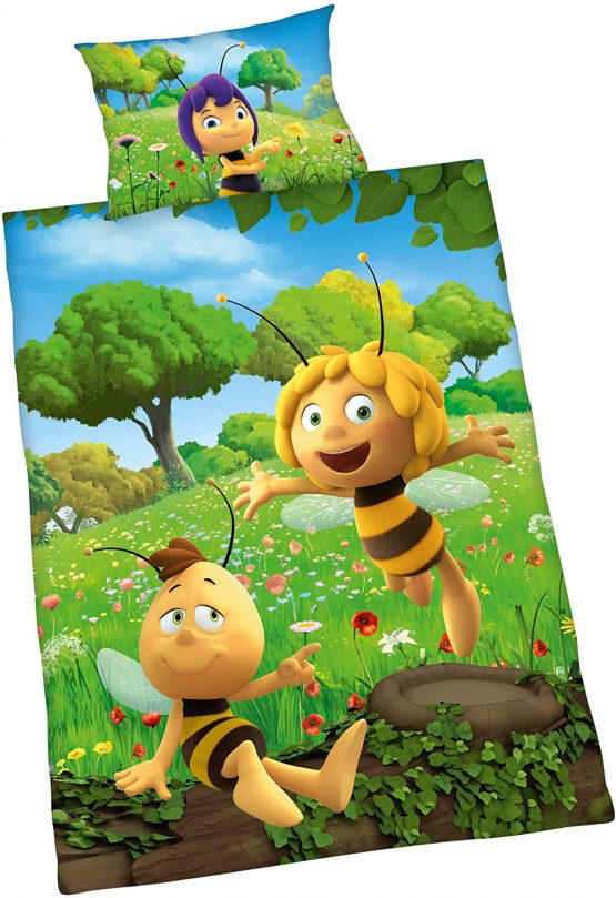 Herding MAYA THE BEE Toddler Bedding Set, Reversible Motif, Duvet Cover 100 x 135 cm, Pillow Case 40 x 60 cm, Cotton/Renforcé