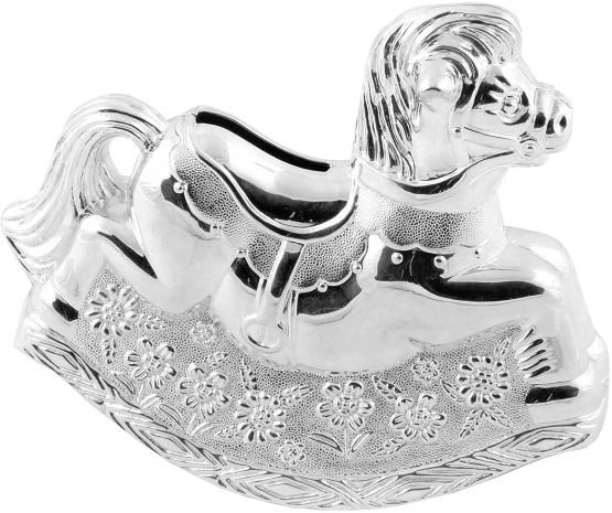 Christening Gifts. Girls Silver Rocking Horse Money Box